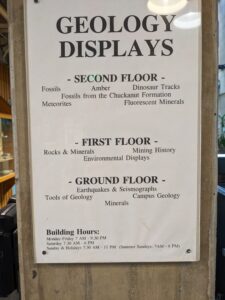 List of Geology Department Displays